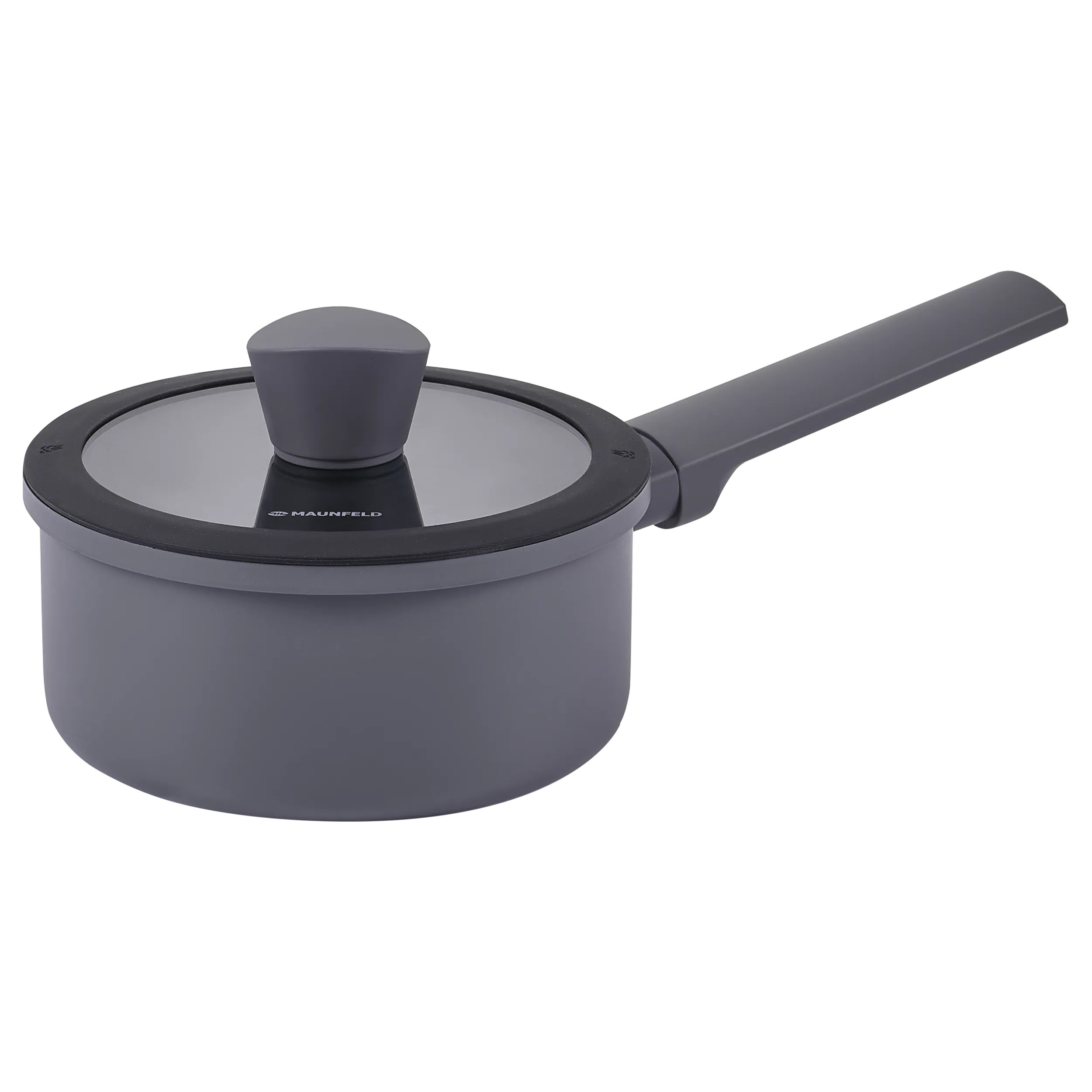 Ковш MAUNFELD ASTRID MF16ASTR1SP из кованого алюминия со стеклянной крышкой, 16 см, 1,5 л Серый