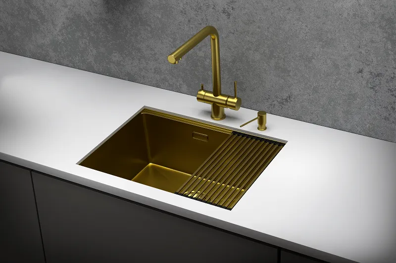 KS-6045U, ЗОЛОТО САТИН, стальная кухонная мойка KITCHEN SPACE