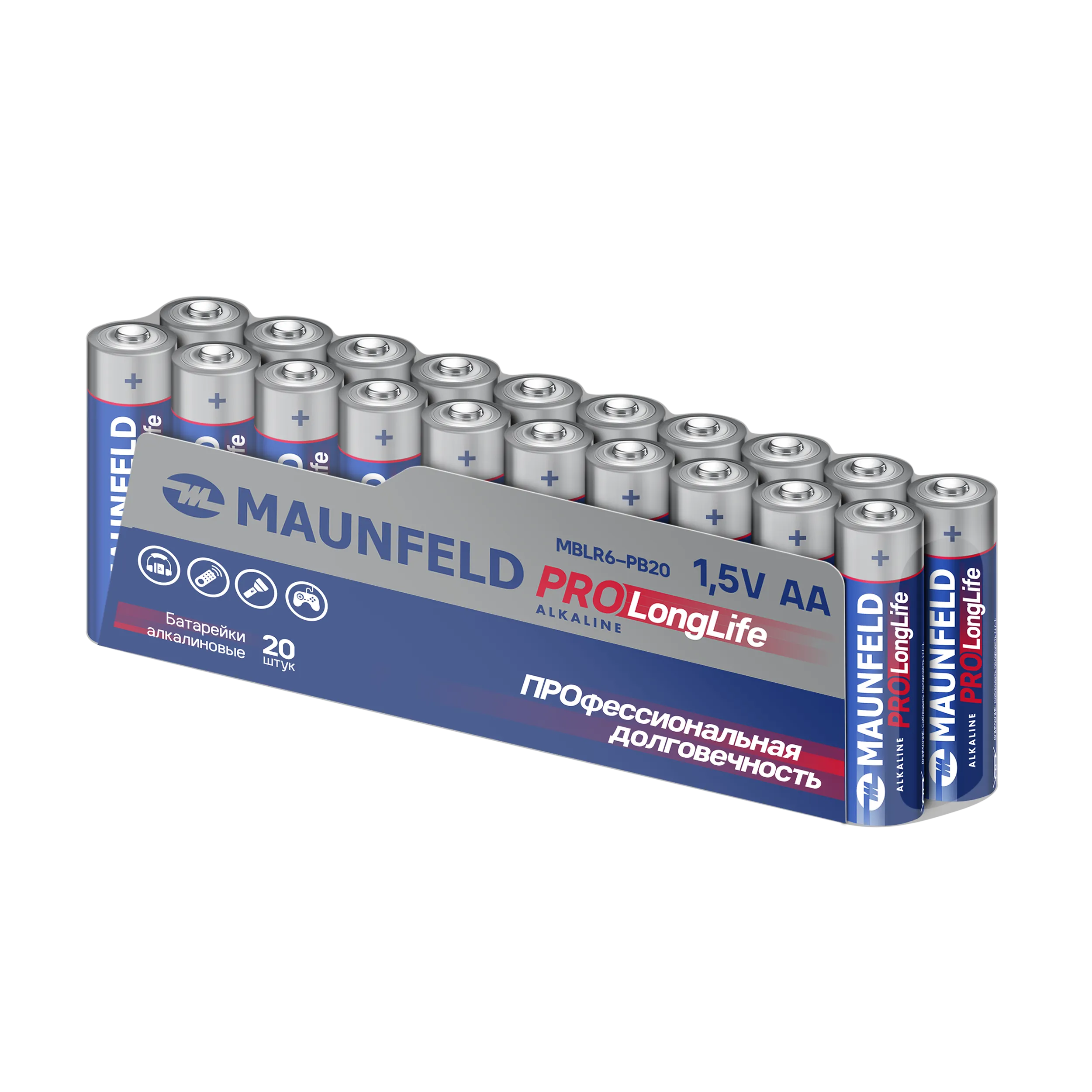 Батарейки MAUNFELD PRO Long Life Alkaline AA (LR6) MBLR6-PB20, спайка 20 шт.