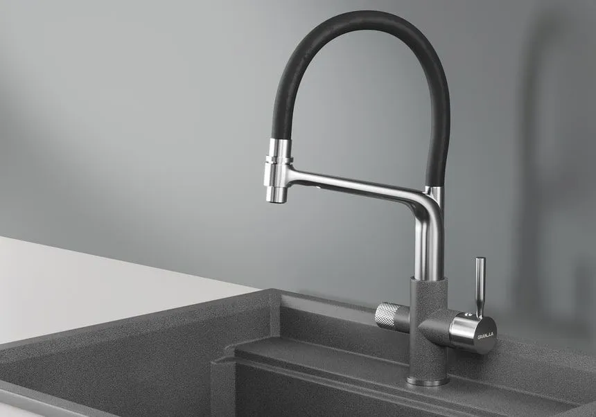 0075, ГРАФИТ (ЧЁРНО-СЕРЫЙ), СМЕСИТЕЛЬ КУХОННЫЙ