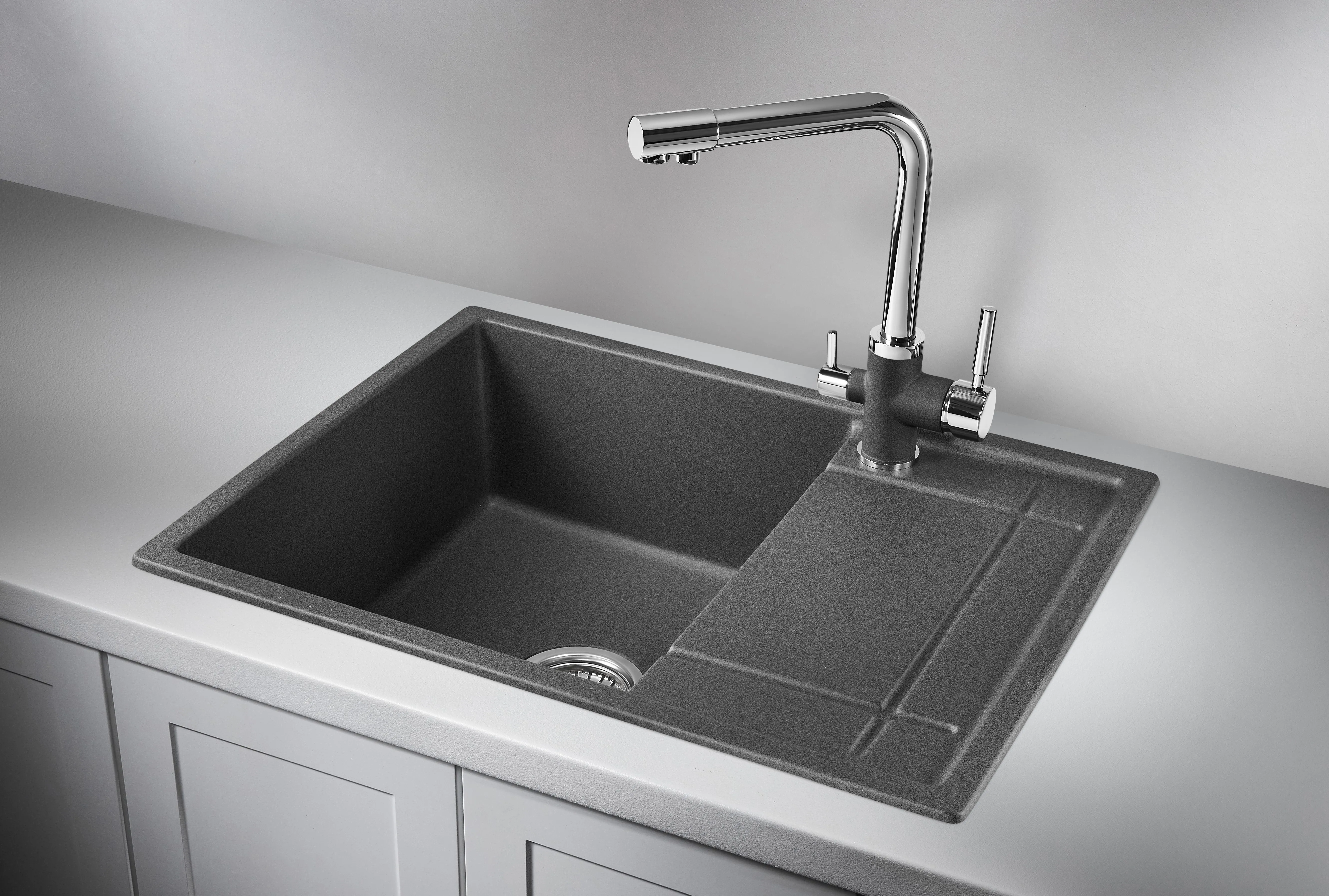6501, ГРАФИТ (ЧЁРНО-СЕРЫЙ), кухонная мойка, кварц