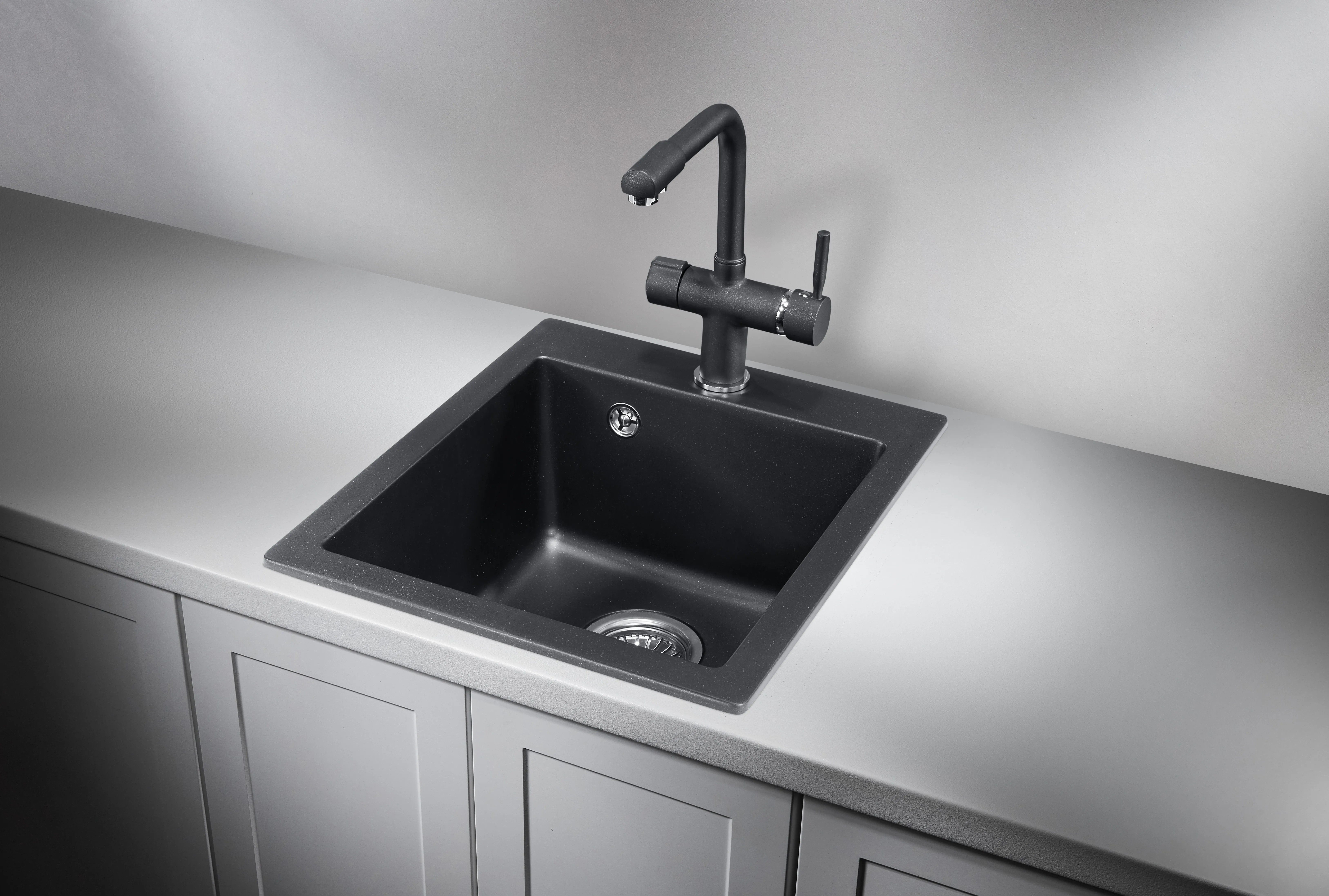 4201, ШВАРЦ (чёрный металлик), кухонная мойка, кварц