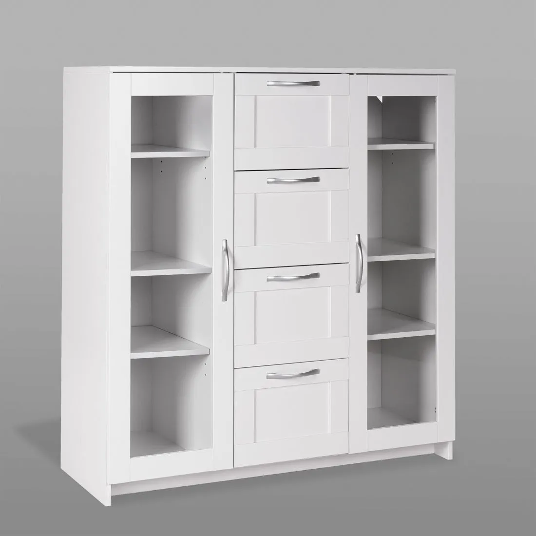 2.02.03.400.1 СИРИУС тумба 2 двери со стеклом и 4 ящика 117х123 белая RU