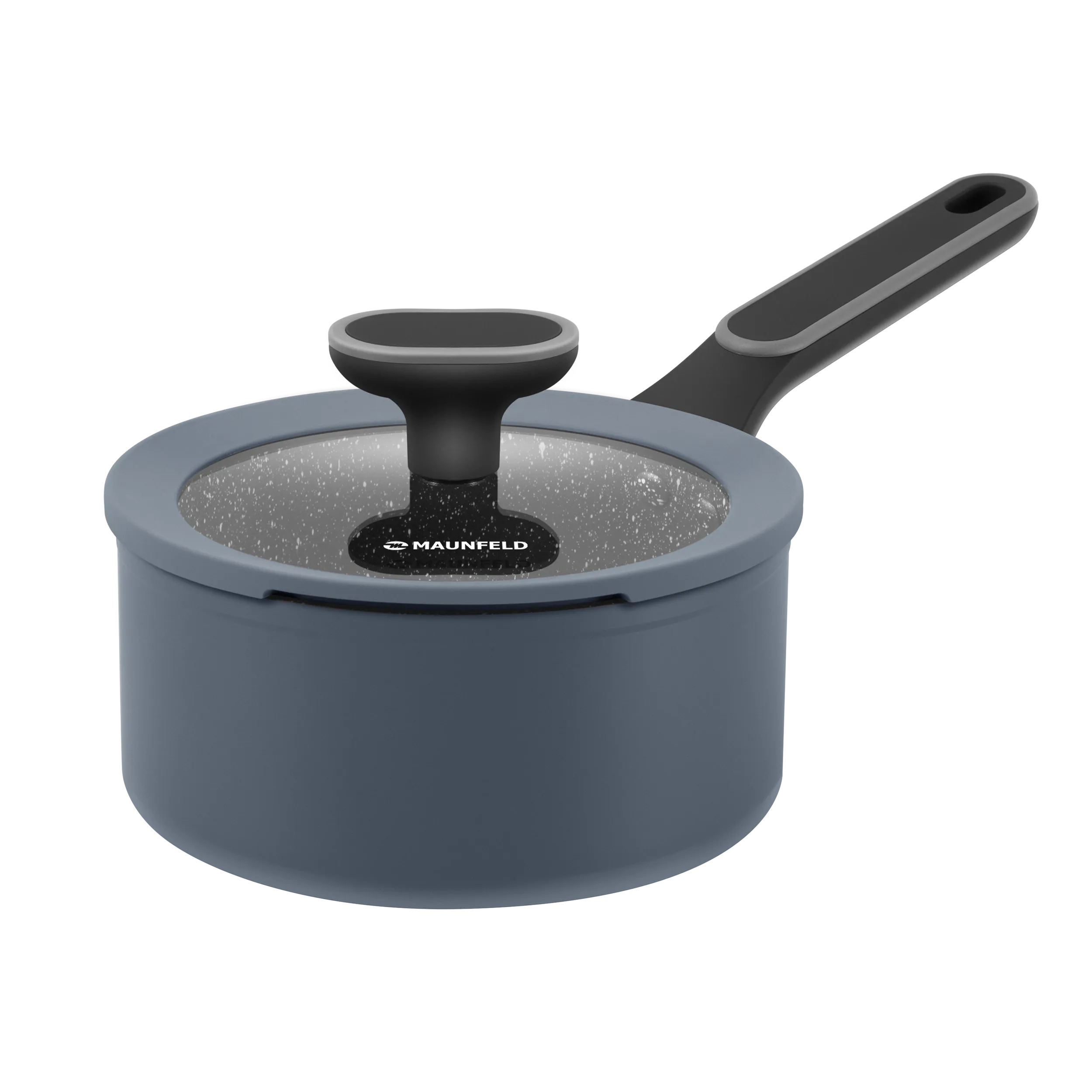 Ковш MAUNFELD FRIDA MSP15FA02DG из кованого алюминия со стеклянной крышкой, 16 см, 1,5 л. Графитовый