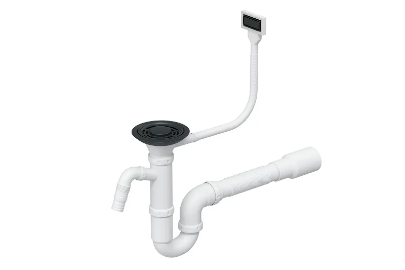 Сифон одинарный с прямоугольным переливом ЧЕРНЫЙ МАТОВЫЙ