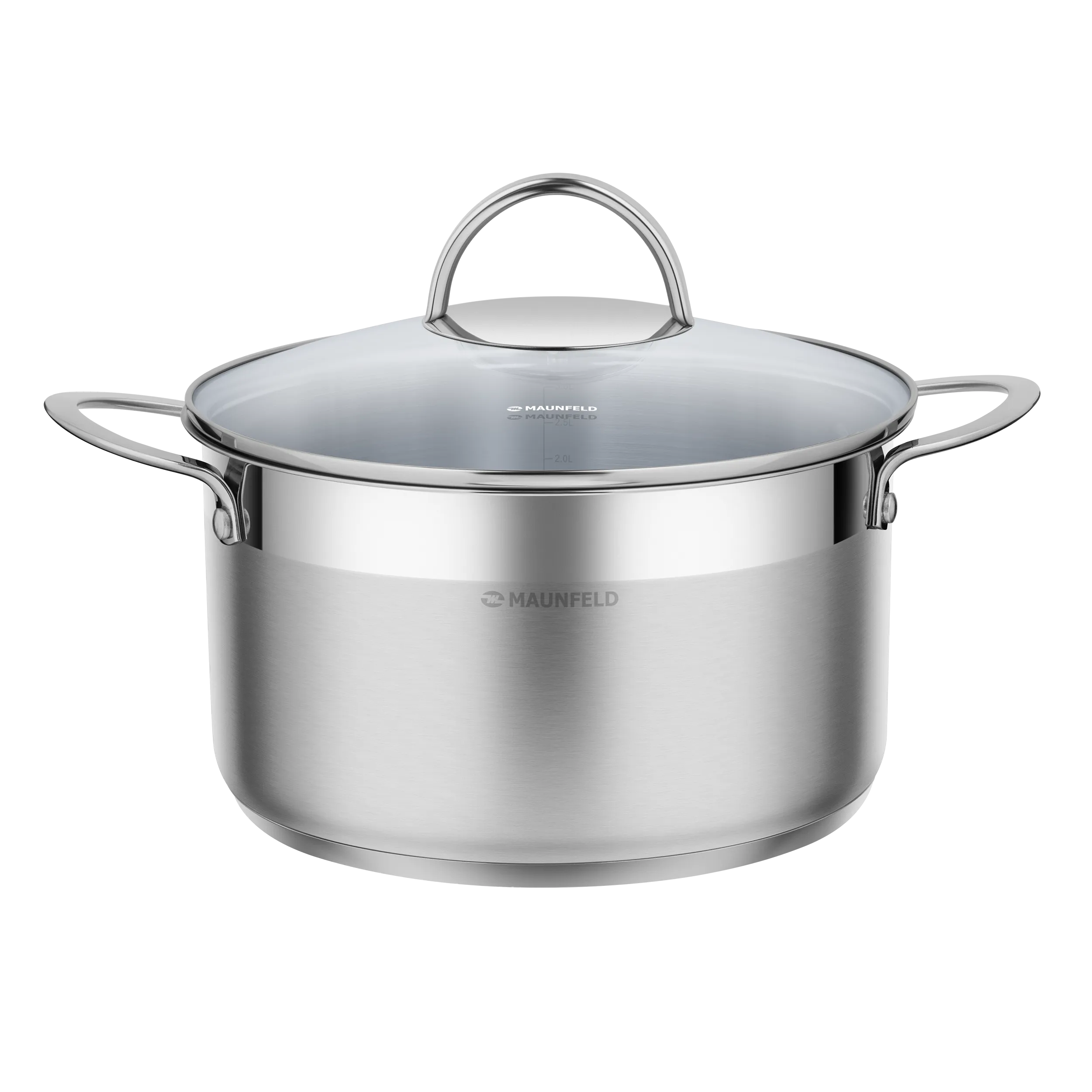 Кастрюля MAUNFELD GERDA MCS33S07 из нержавеющей стали со стеклянной крышкой, 20 см, 3,3 л. Нержавеющая сталь