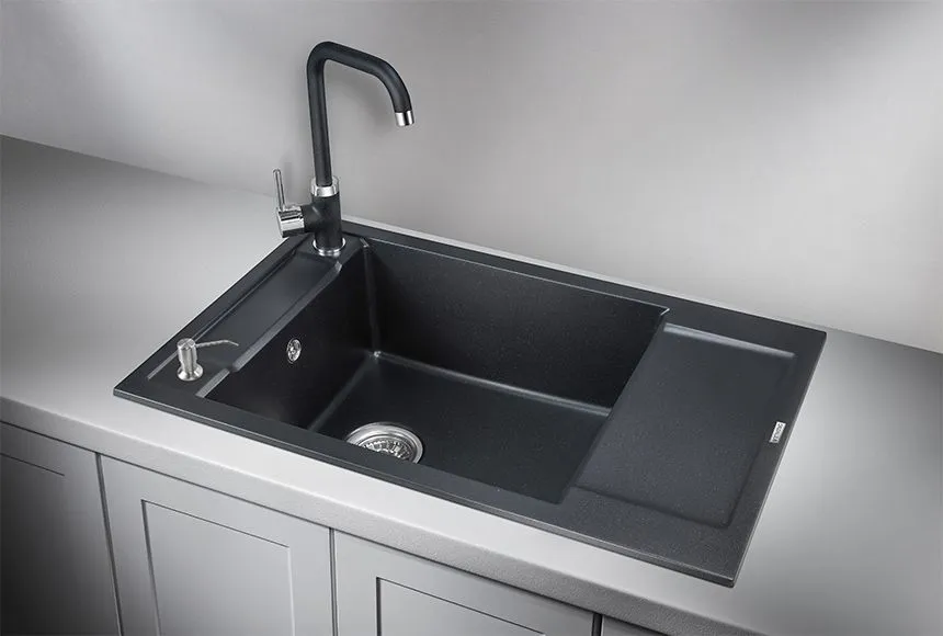 7806, ШВАРЦ (чёрный металлик), кухонная мойка, кварц