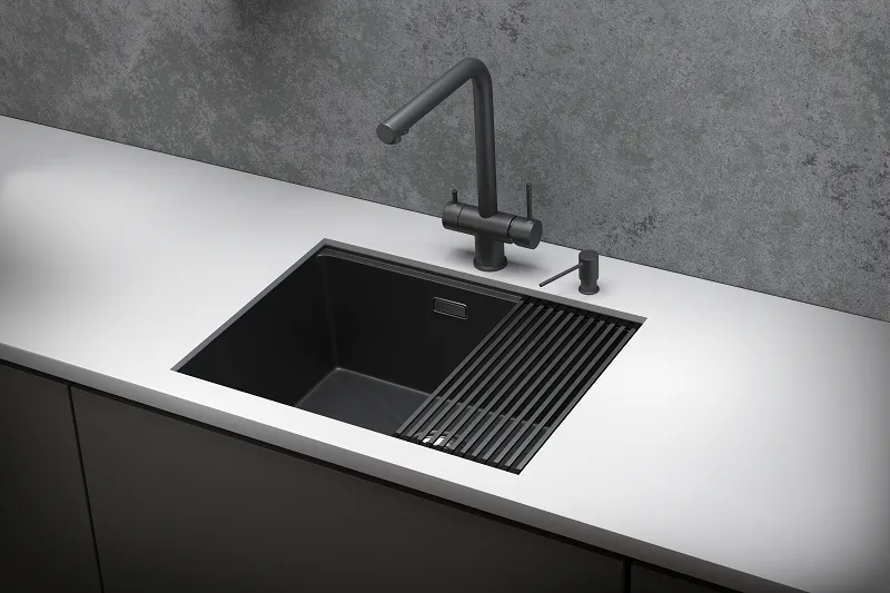 KS-6045U, ЧЕРНЫЙ МАТОВЫЙ, стальная кухонная мойка KITCHEN SPACE