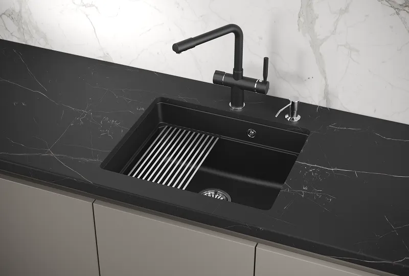 KS-5501U, ШВАРЦ (чёрный металлик), кухонная мойка, кварц