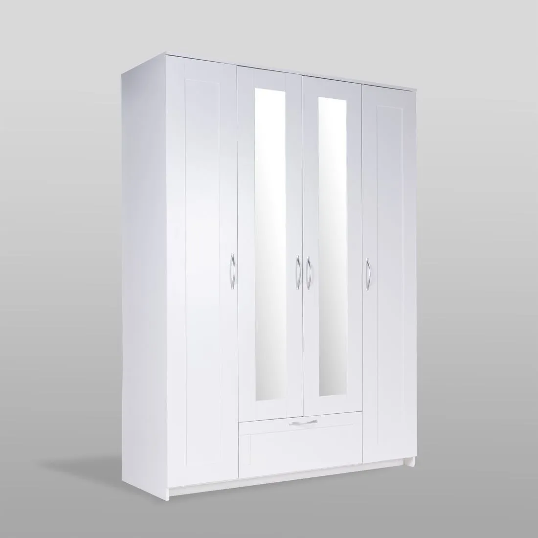 2.02.01.520.1 СИРИУС шкаф 4 двери и 1 ящик 156х59х220 белый RU (с 2 зеркалами)