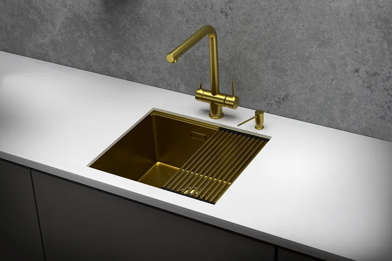 KS-5045U, ЗОЛОТО САТИН, стальная кухонная мойка KITCHEN SPACE