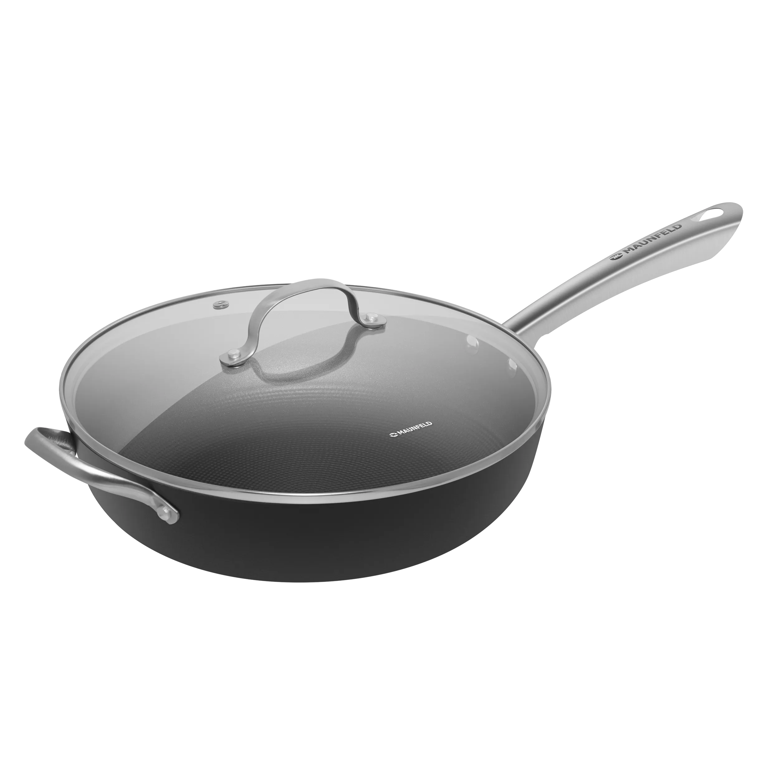 Глубокая сковорода MAUNFELD HOWARD MDP30LCL15 из облегченного чугуна со стеклянной крышкой, 30 см Графитовый
