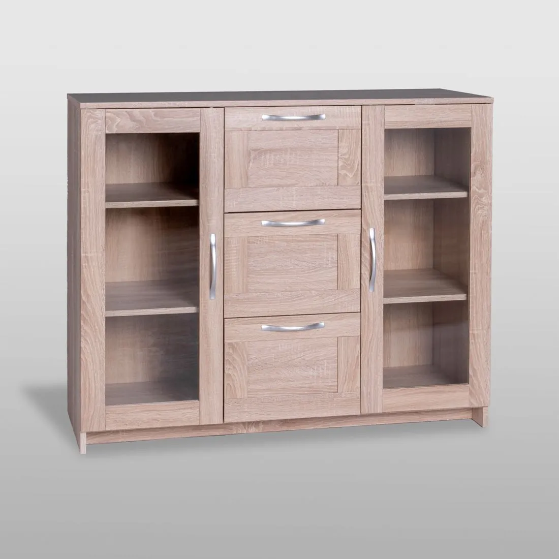 2.02.03.380.3 СИРИУС тумба 2 двери со стеклом и 3 ящика 117х95 сонома RU