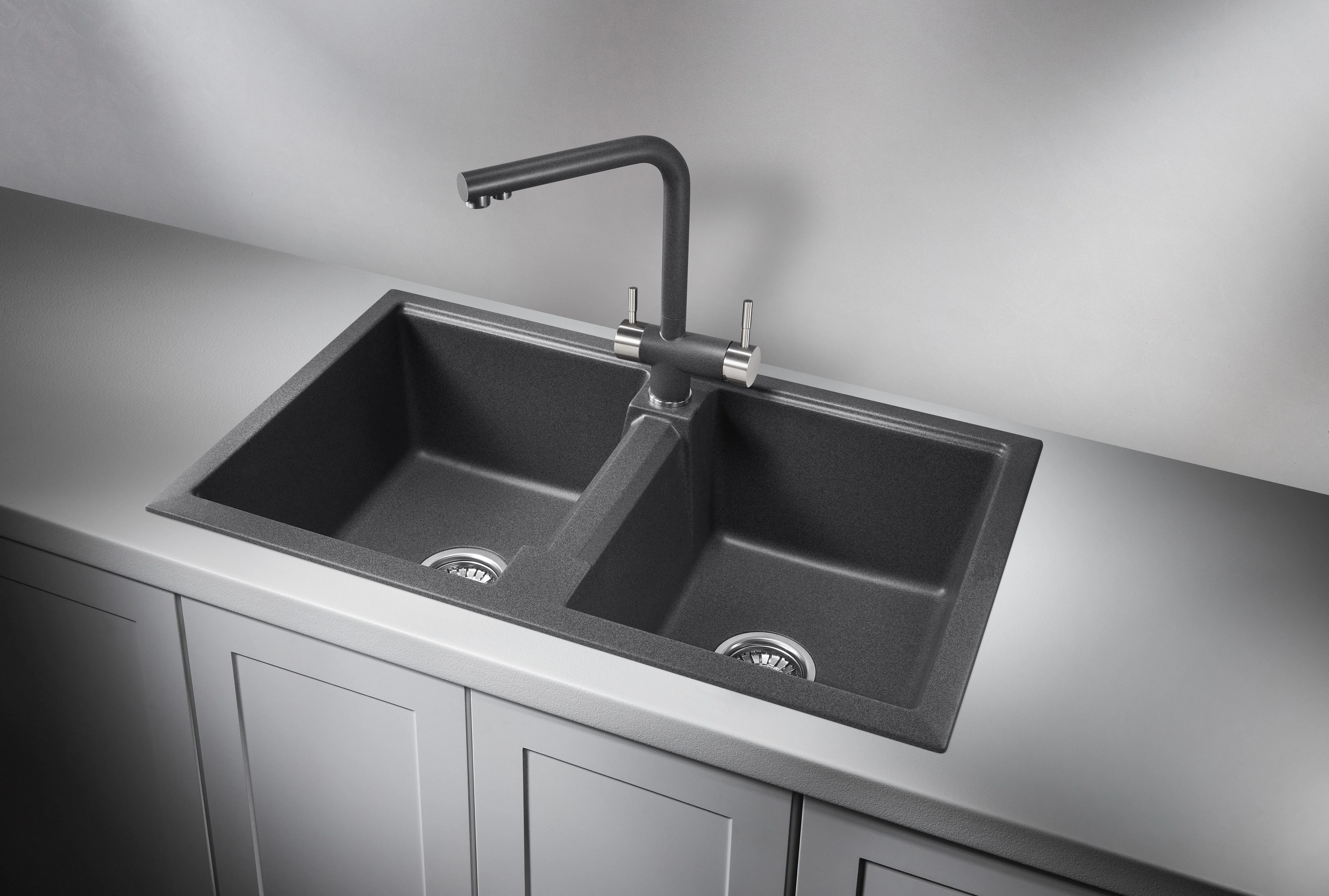 8101, ГРАФИТ (ЧЁРНО-СЕРЫЙ), кухонная мойка, кварц