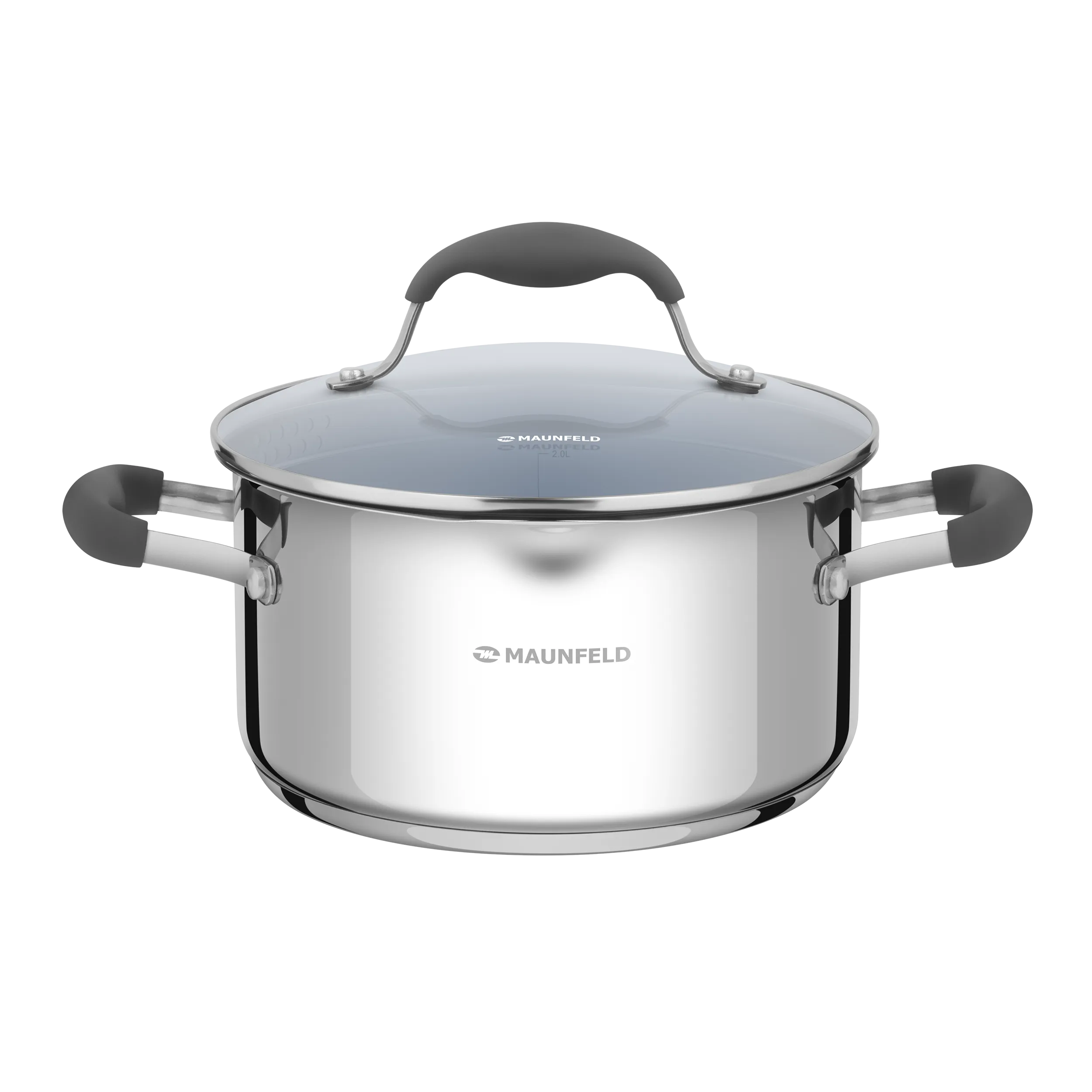 Кастрюля MAUNFELD LAURA MCS31S08GR из нержавеющей стали со стеклянной крышкой, 20 см, 3,1 л. Нержавеющая сталь