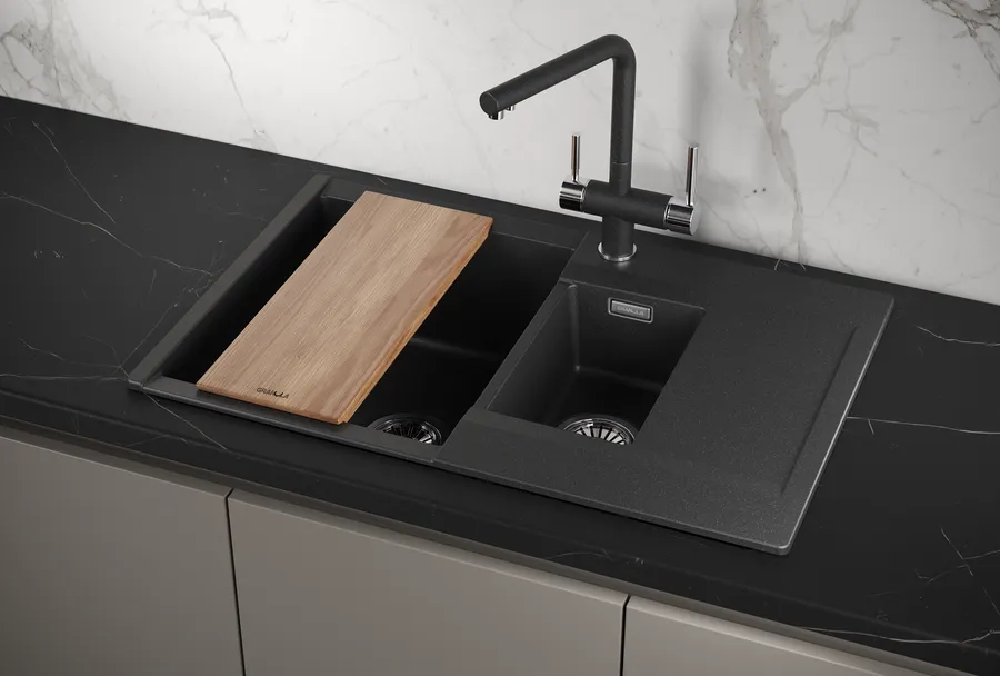 ES-7808, ЧЁРНЫЙ, кухонная мойка, кварц, ESTETICA