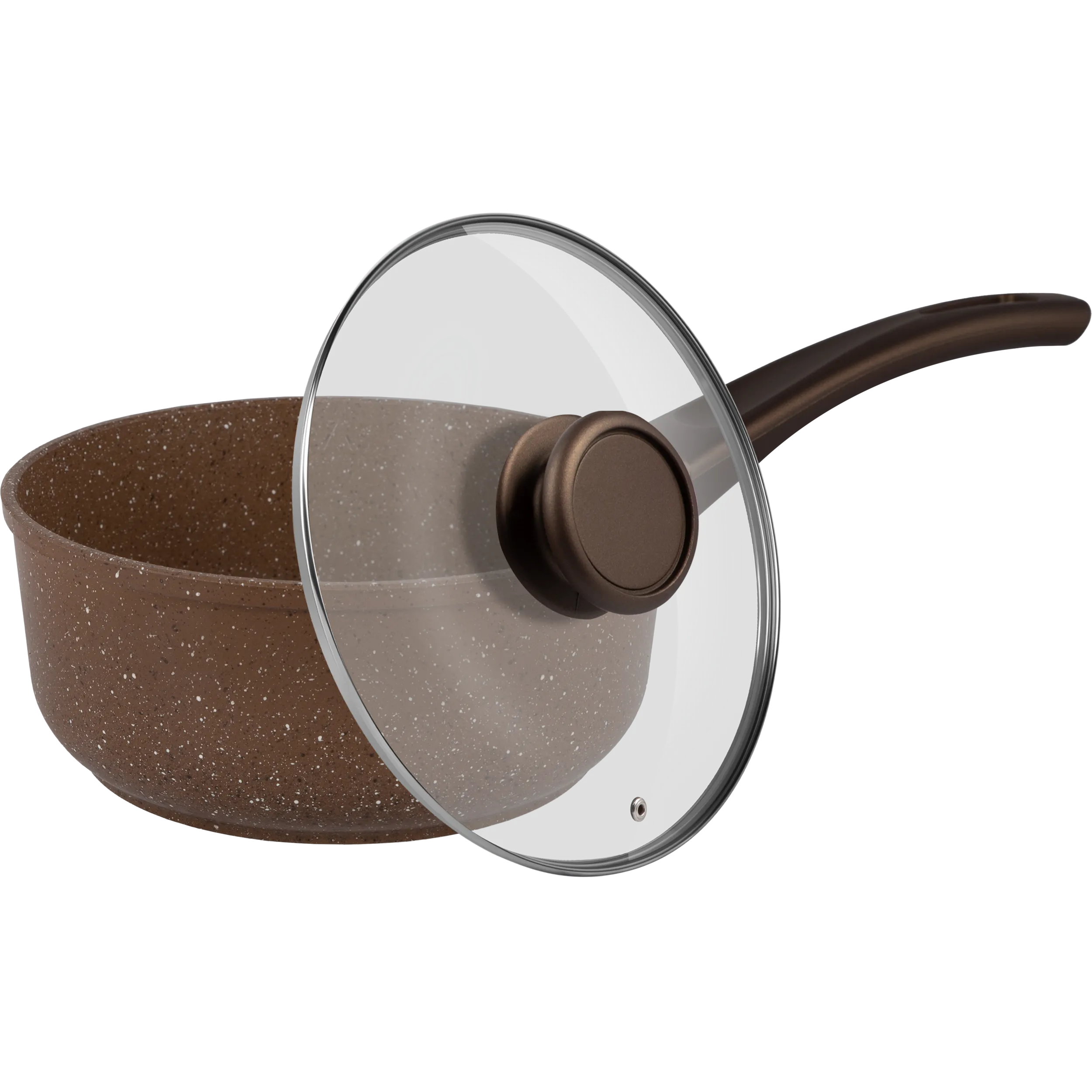 Ковш MAUNFELD CARMEL MF18CRM01SP из литого алюминия со стеклянной крышкой, 18 см, 1,6 л Коричневый