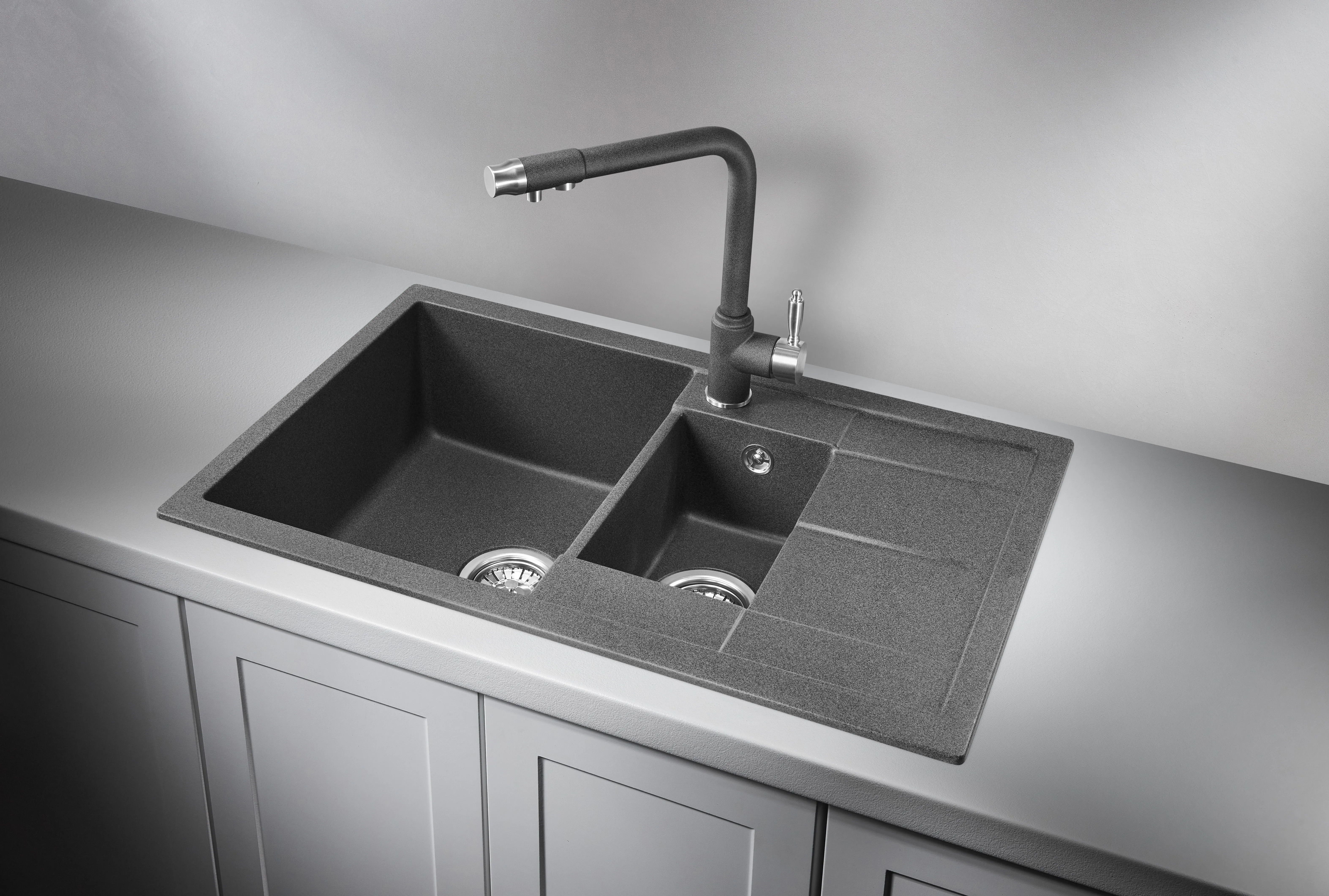 7802, ГРАФИТ (ЧЁРНО-СЕРЫЙ), кухонная мойка, кварц