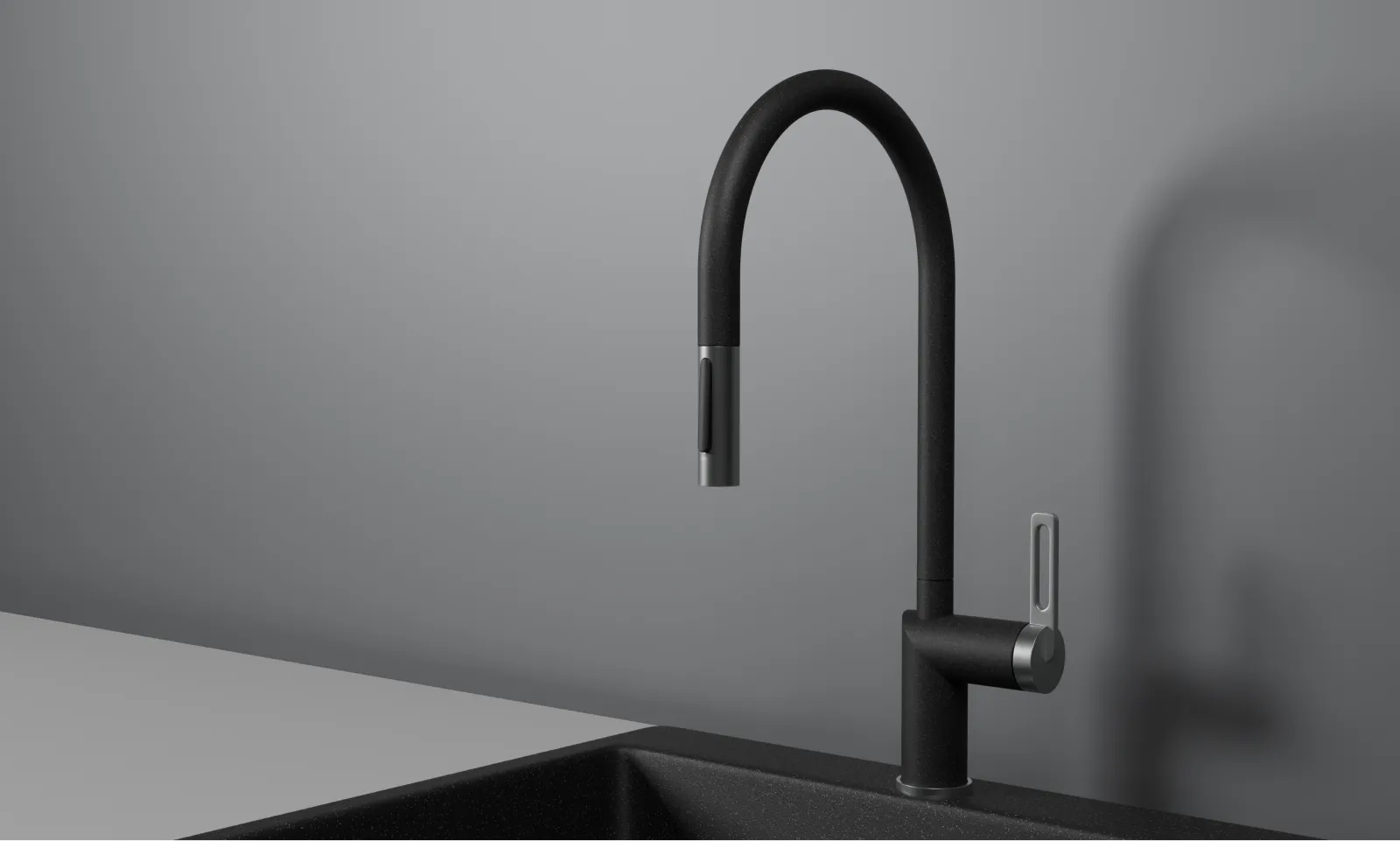 GR-8172, ЧЕРНЫЙ, СМЕСИТЕЛЬ КУХОННЫЙ С ВЫДВИЖНЫМ ИЗЛИВОМ