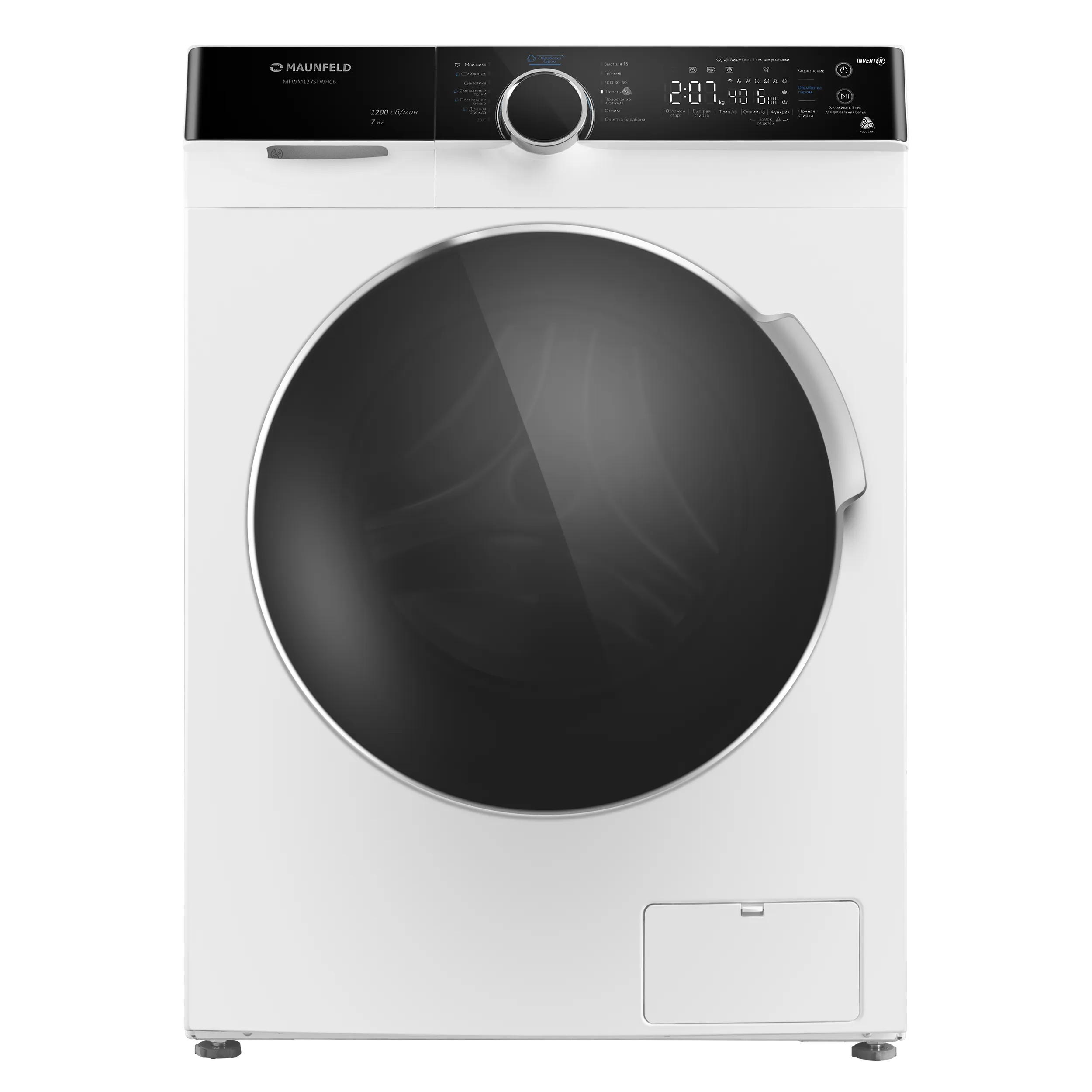 Стиральная машина с инвертором и паром MAUNFELD MFWM127STWH06 Белый