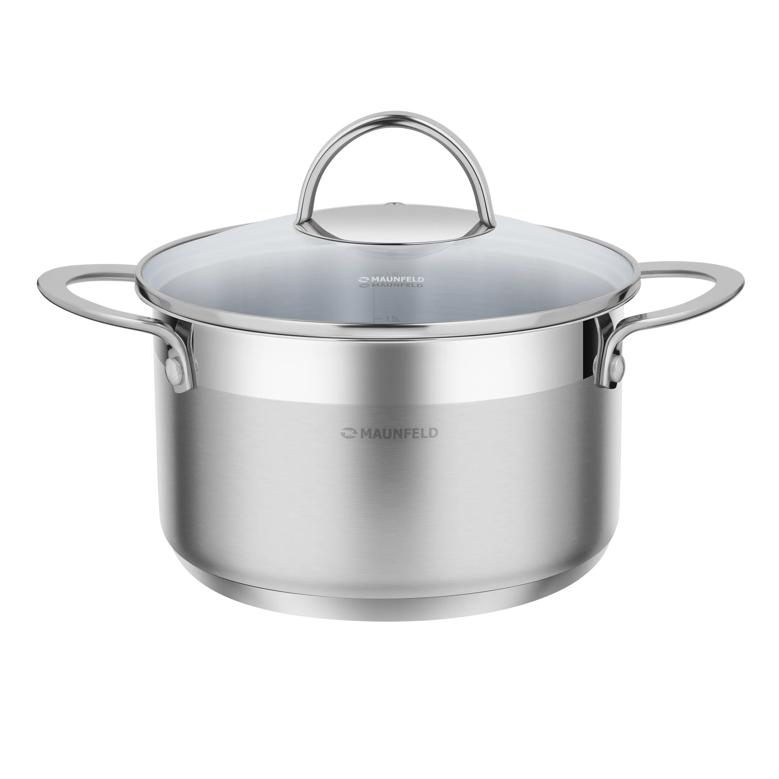Кастрюля MAUNFELD GERDA MCS25S07 из нержавеющей стали со стеклянной крышкой, 18 см, 2,5 л. Нержавеющая сталь