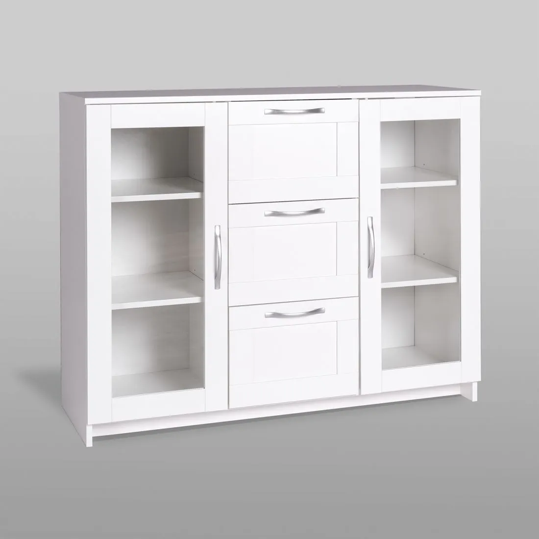 2.02.03.380.1 СИРИУС тумба 2 двери со стеклом и 3 ящика 117х95 белая RU