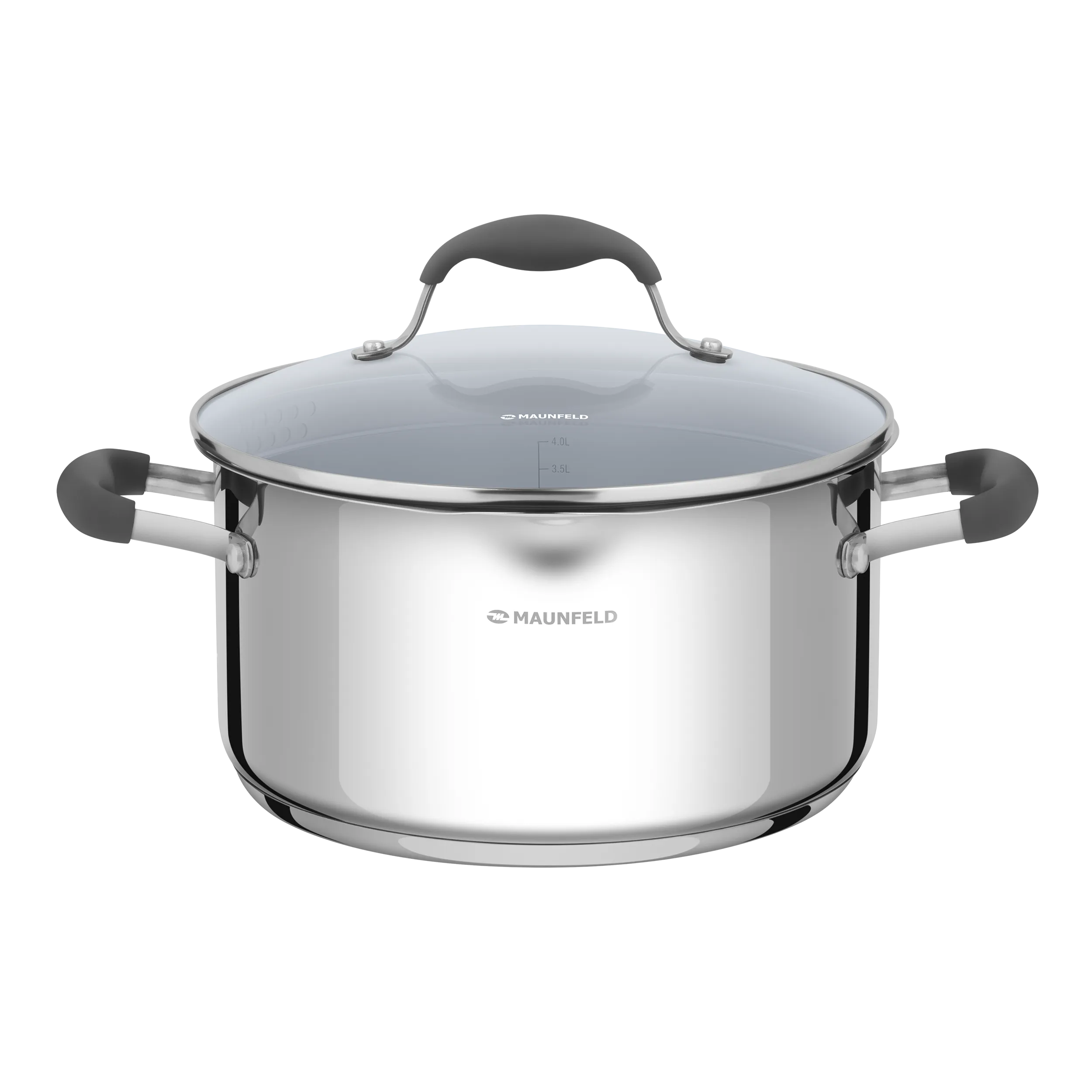 Кастрюля MAUNFELD LAURA MCS56S08GR из нержавеющей стали со стеклянной крышкой, 24 см, 5,6 л. Нержавеющая сталь