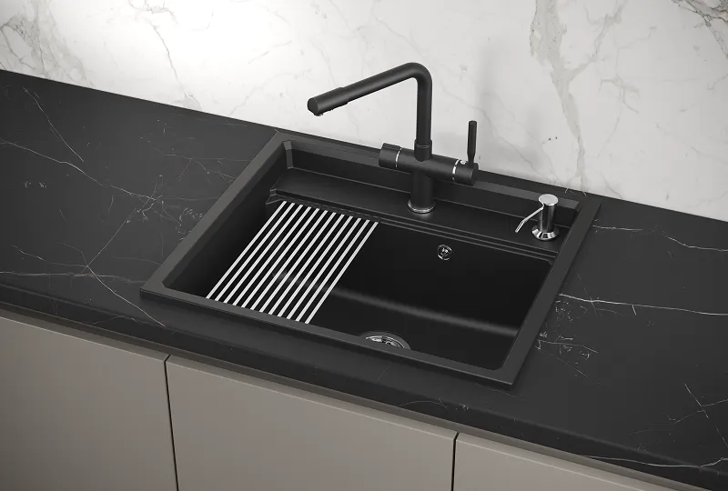 KS-6003, ШВАРЦ (чёрный металлик), кухонная мойка, кварц