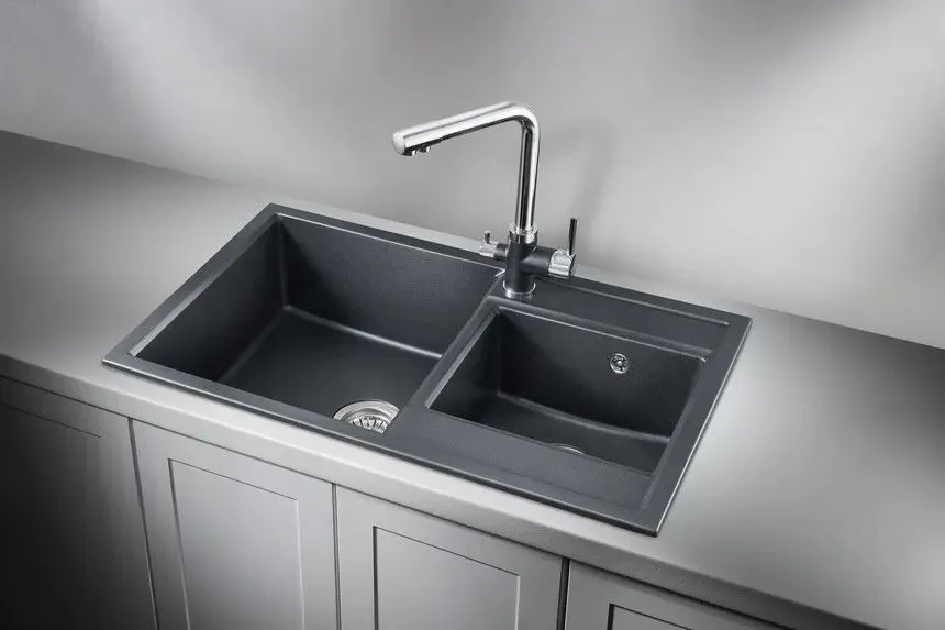 8201, ШВАРЦ (чёрный металлик), кухонная мойка, кварц