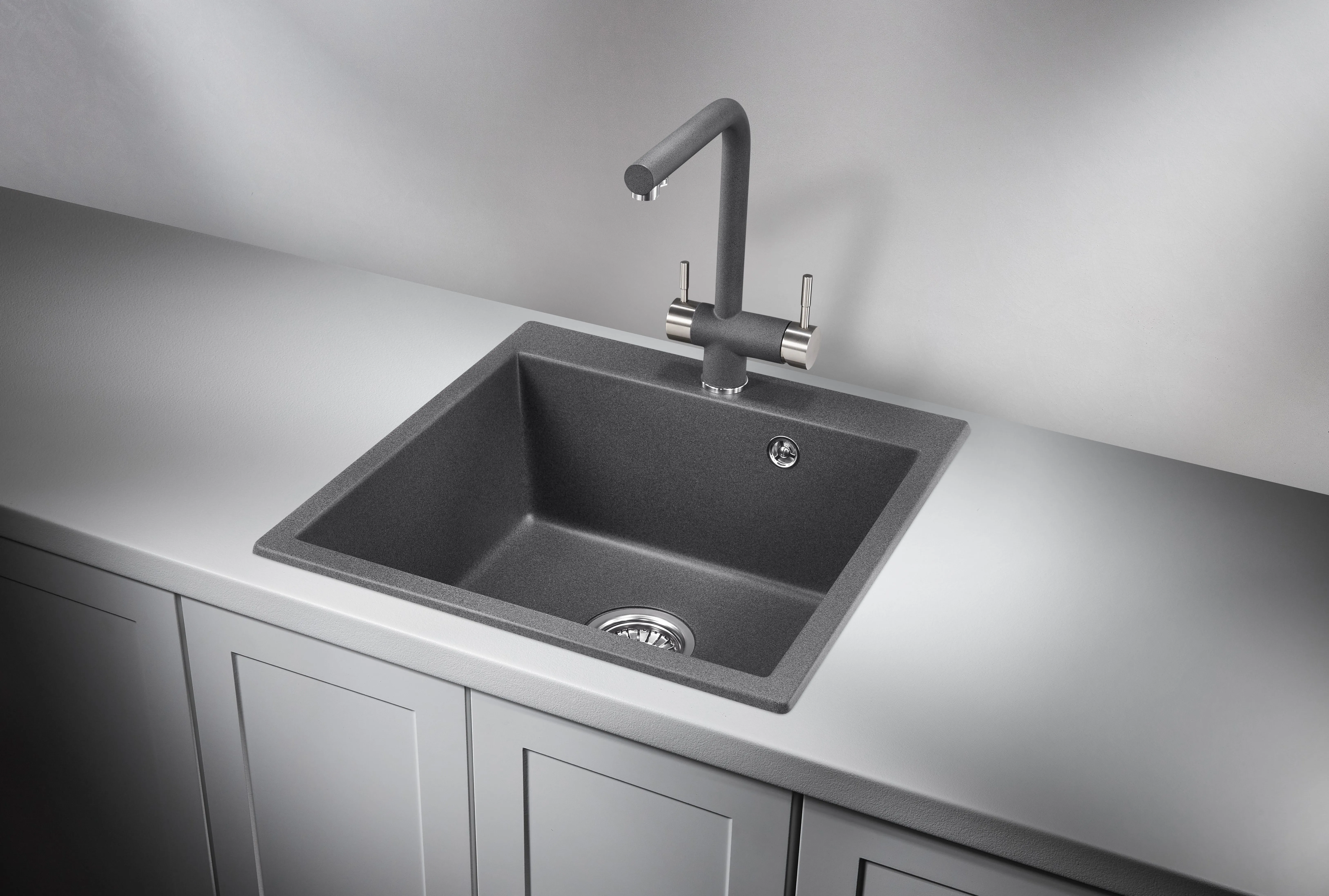 5102, ГРАФИТ (ЧЁРНО-СЕРЫЙ), кухонная мойка, кварц