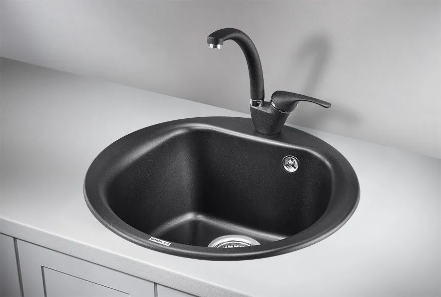 5101, ШВАРЦ (чёрный металлик), кухонная мойка, кварц