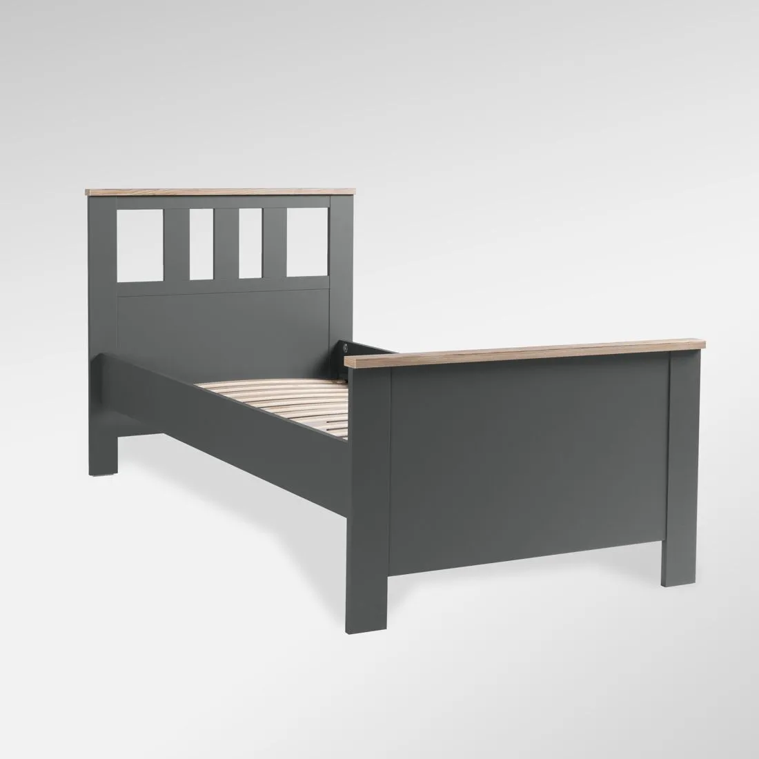 2.08.04.050.15 САГА кровать одинарная 90х200 серая/ясень