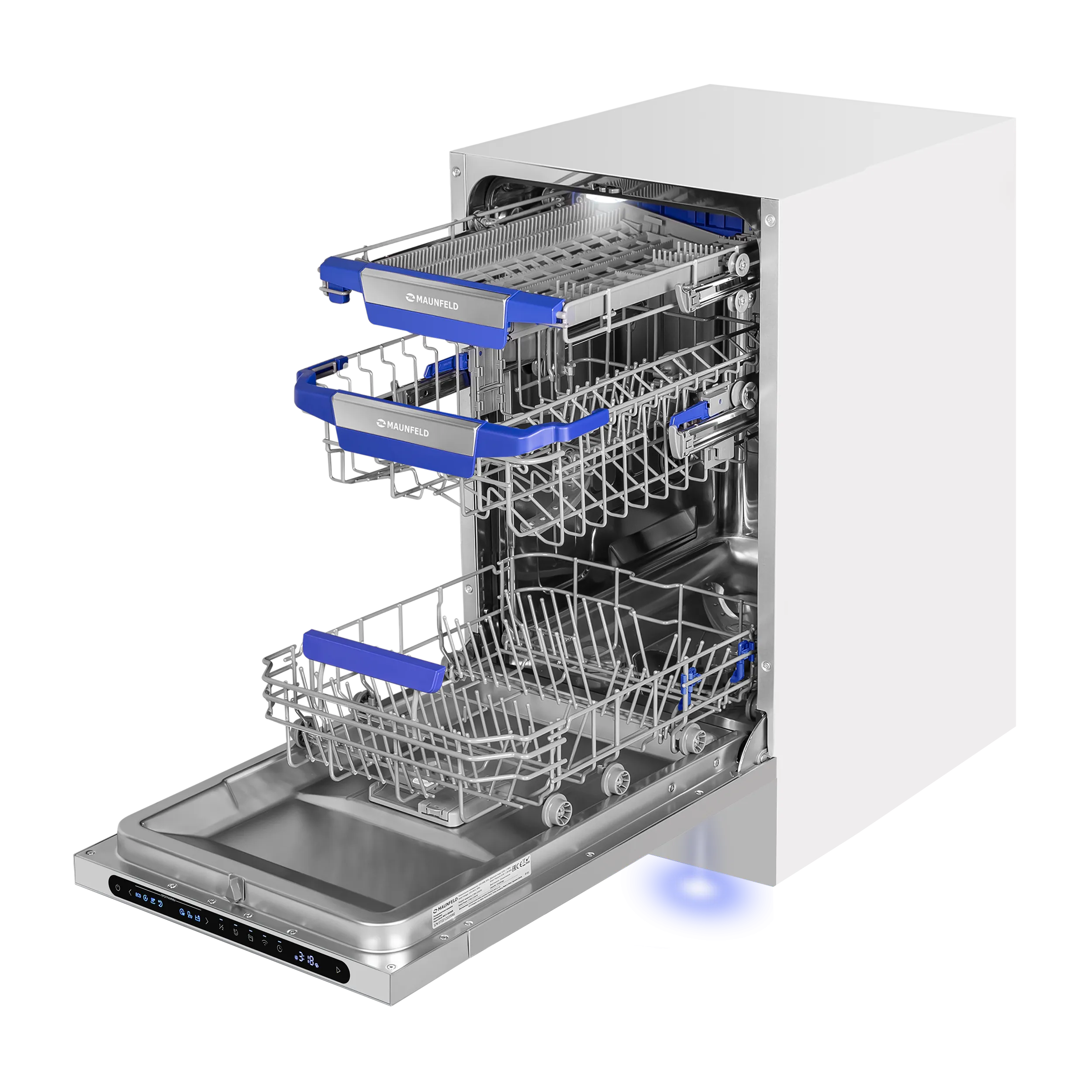 Посудомоечная машина авто-открыванием MAUNFELD MLP45331T Light Beam Wi-Fi Нержавеющая сталь