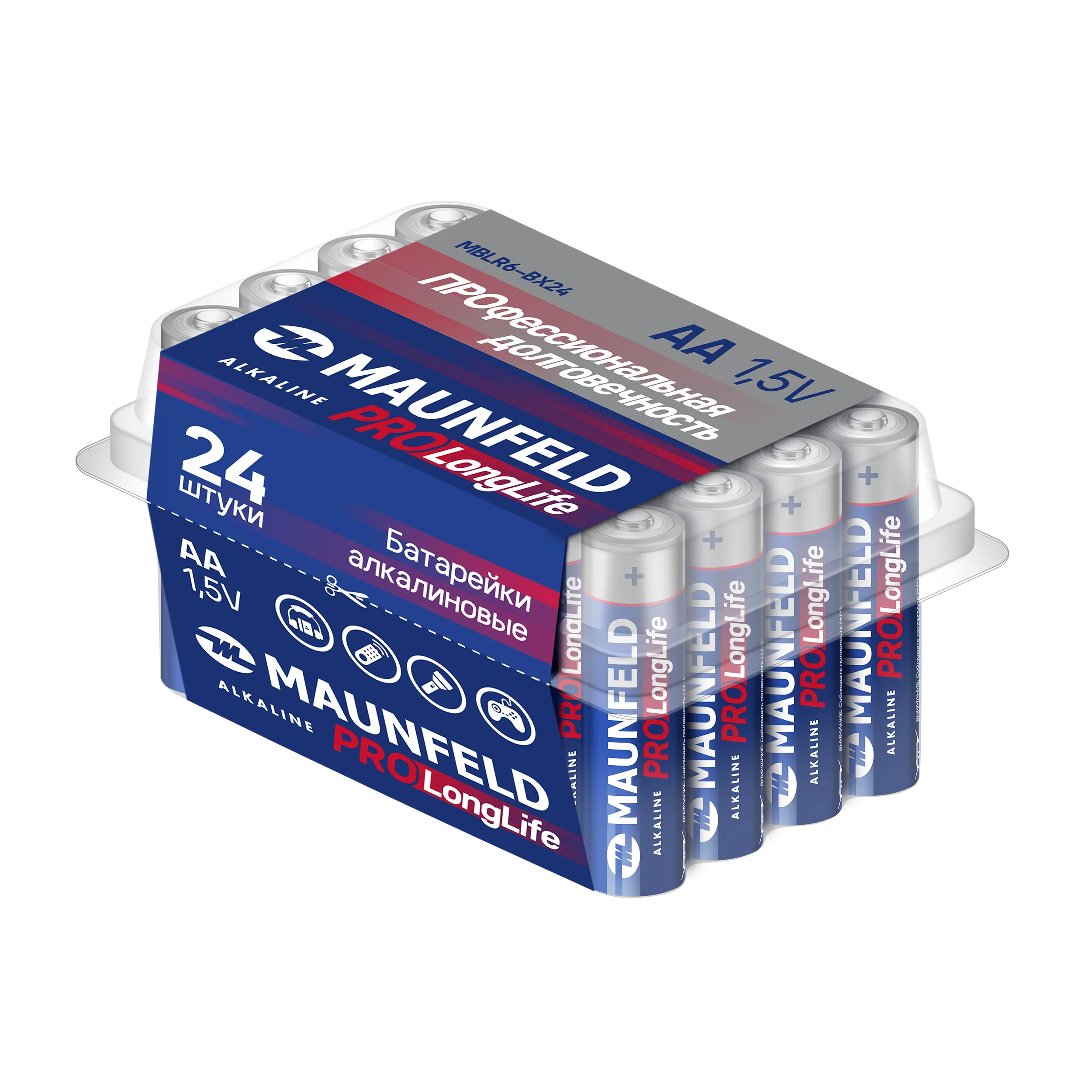 Батарейки MAUNFELD PRO Long Life Alkaline AA (LR6) MBLR6-BX24, бокс 24 шт.