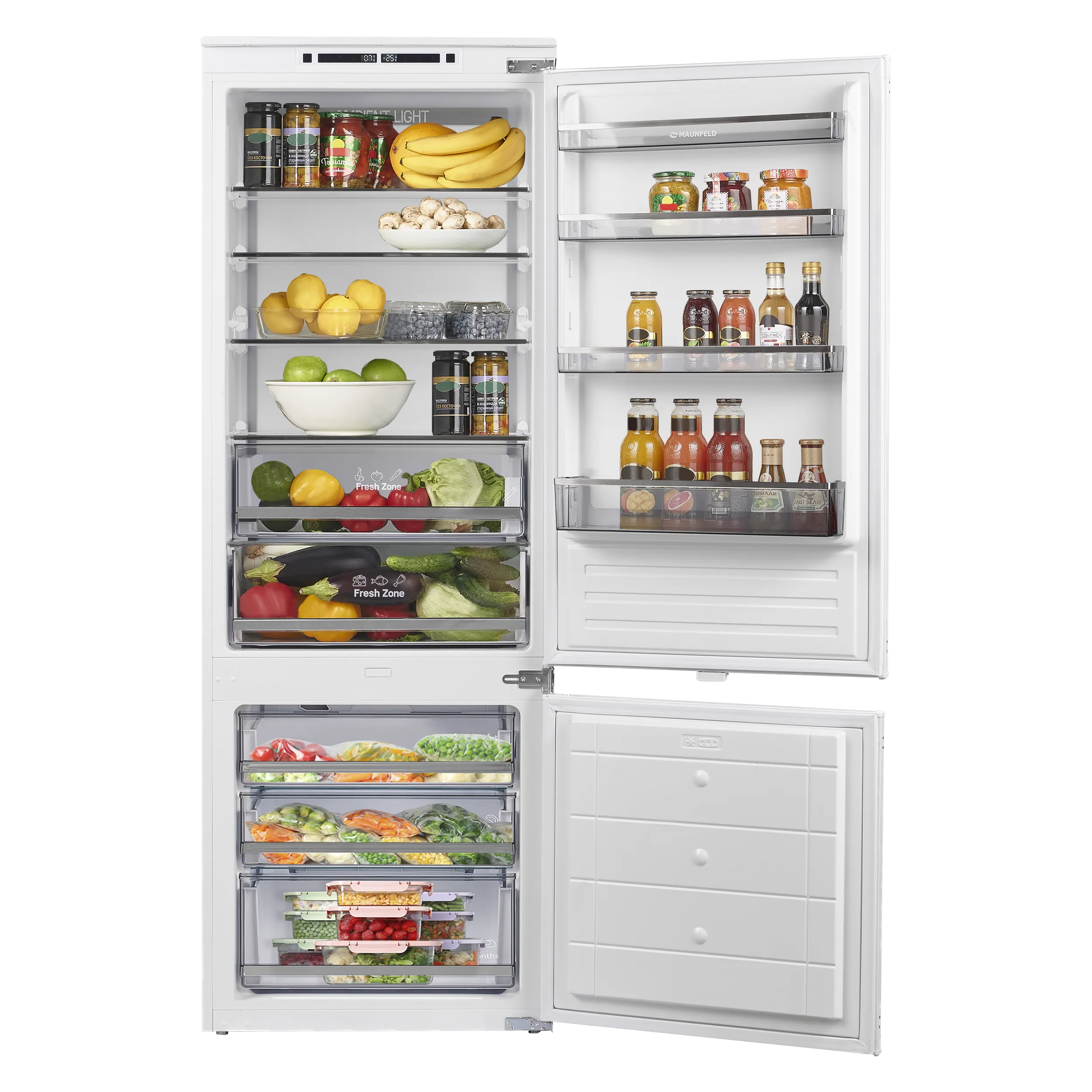 Встраиваемый холодильник NO FROST с инвертором MAUNFELD MBF193NFW1GR Inverter Нержавеющая сталь