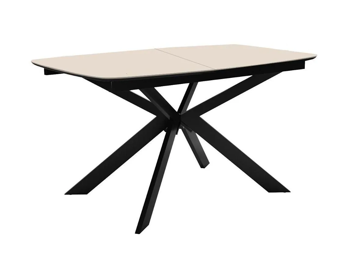 Стол DikLine BK140 керамика Krater Perla (бежевый матовый), подстолье черное, опоры черные