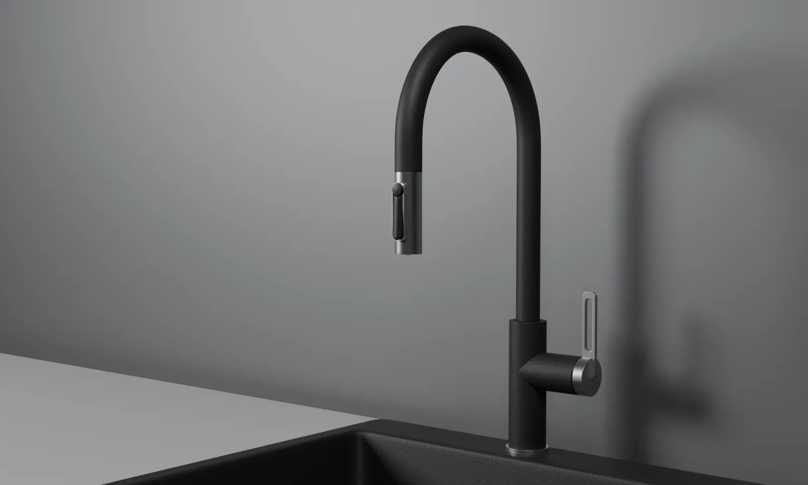 GR-8168, ШВАРЦ, СМЕСИТЕЛЬ КУХОННЫЙ С ВЫДВИЖНЫМ ИЗЛИВОМ