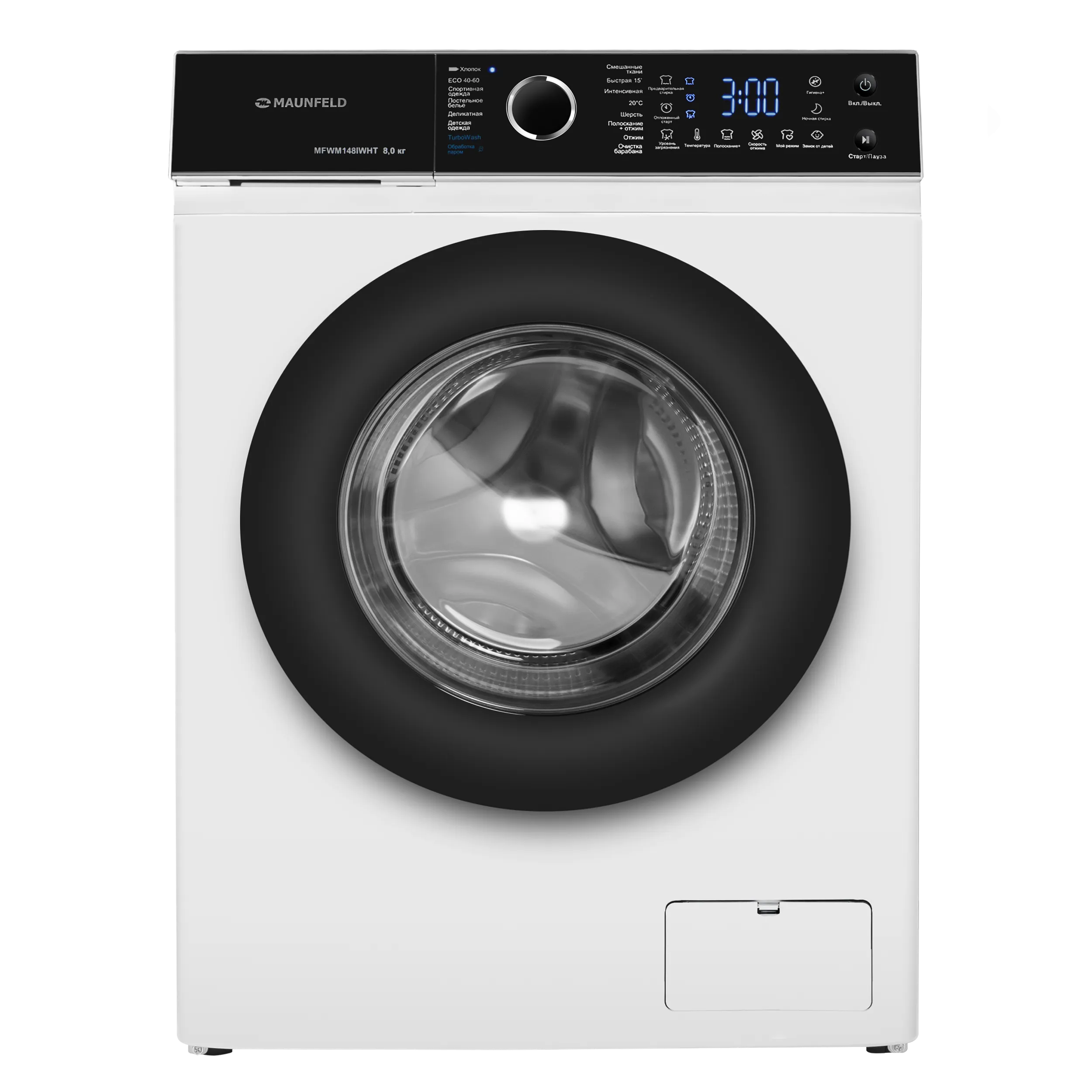 Стиральная машина c инвертором и паром MAUNFELD MFWM148IWHT Белый