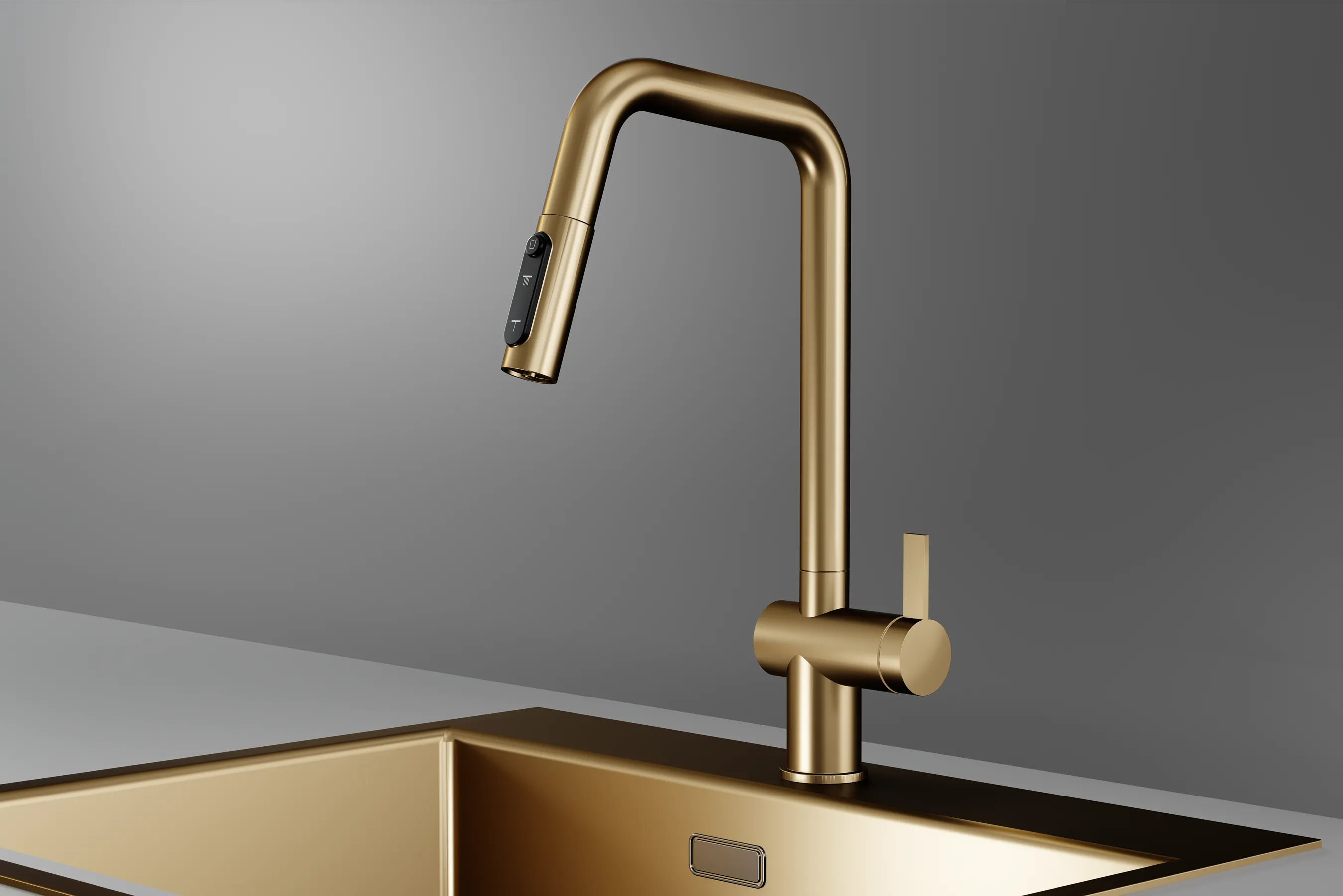 KS-7273, ЗОЛОТО САТИН, Смеситель кухонный с выдвижным изливом с переключением на душ и фильтром,сталь