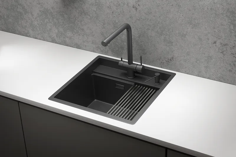 KS-5051, ЧЕРНЫЙ МАТОВЫЙ, стальная кухонная мойка KITCHEN SPACE