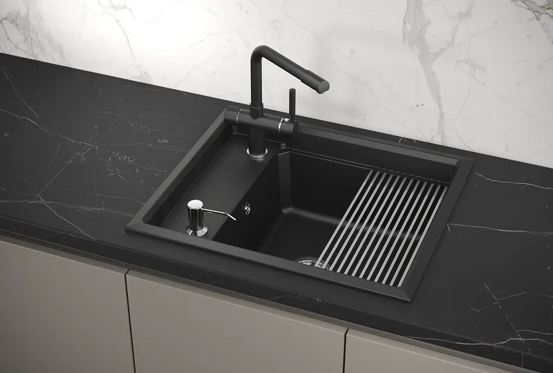 KS-6004, ШВАРЦ (чёрный металлик), кухонная мойка, кварц