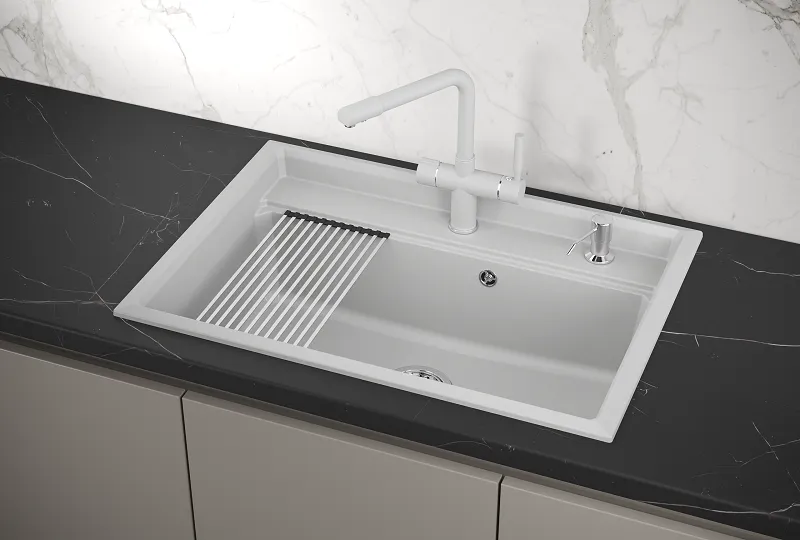 KS-7301, АРКТИК (БЕЛЫЙ), кухонная мойка, кварц
