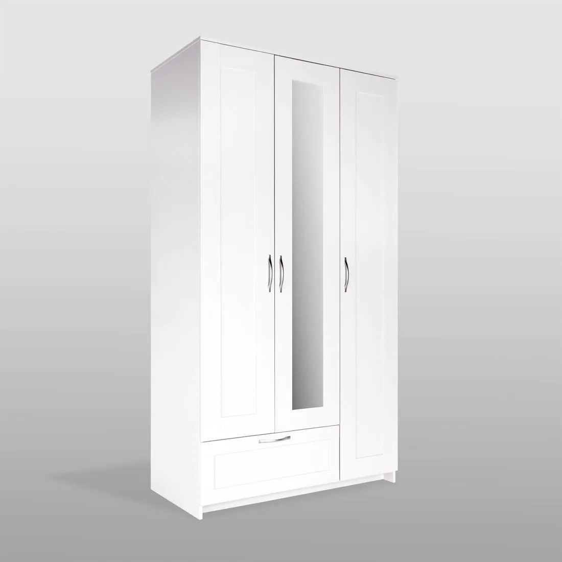 2.02.01.510.1 СИРИУС шкаф 3 двери и 1 ящик 117х59х220 белый RU (с 1 зеркалом)