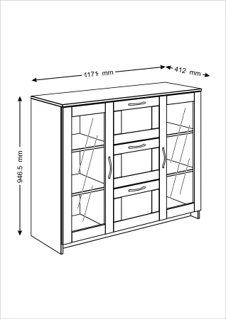 2.02.03.380.5 СИРИУС тумба 2 двери со стеклом и 3 ящика 117х95 Дуб Венге RU