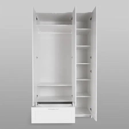 2.02.01.510.1 СИРИУС шкаф 3 двери и 1 ящик 117х59х220 белый RU (с 1 зеркалом)