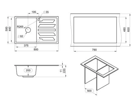 8002, БАЗАЛЬТ, кухонная мойка, кварц