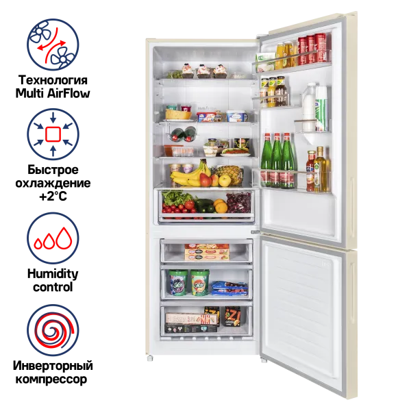 Холодильник с инвертором MAUNFELD MFF1857NFBG Бежевый
