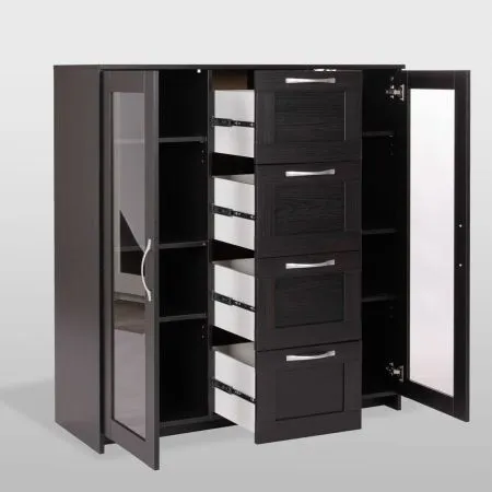 2.02.03.400.5 СИРИУС тумба 2 двери со стеклом и 4 ящика 117х123 Дуб Венге RU