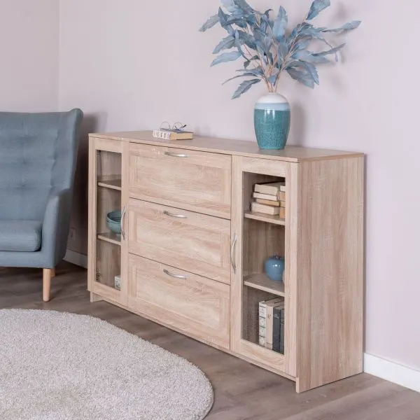 2.02.03.370.3 СИРИУС тумба 2 двери со стеклом и 3 ящика 156х95 сонома RU