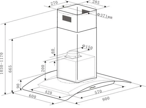Кухонная вытяжка MAUNFELD Ancona PlusA Glass Isla 90 Нержавеющая сталь